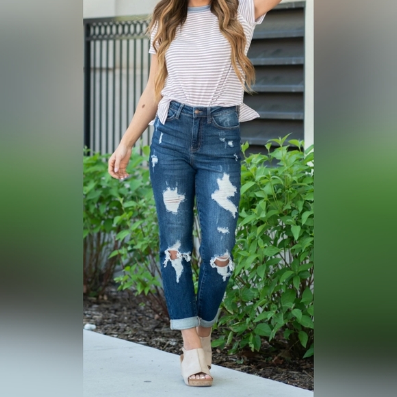 NWT Judy Blue high waist, distressed, boyfriend jeans sz 15 (32) - Picture 6 of 16